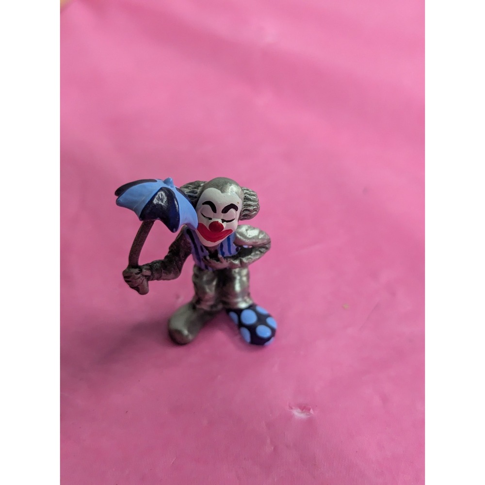 Vintage Pewter Image Miniature clown with umbrella blue painted accents